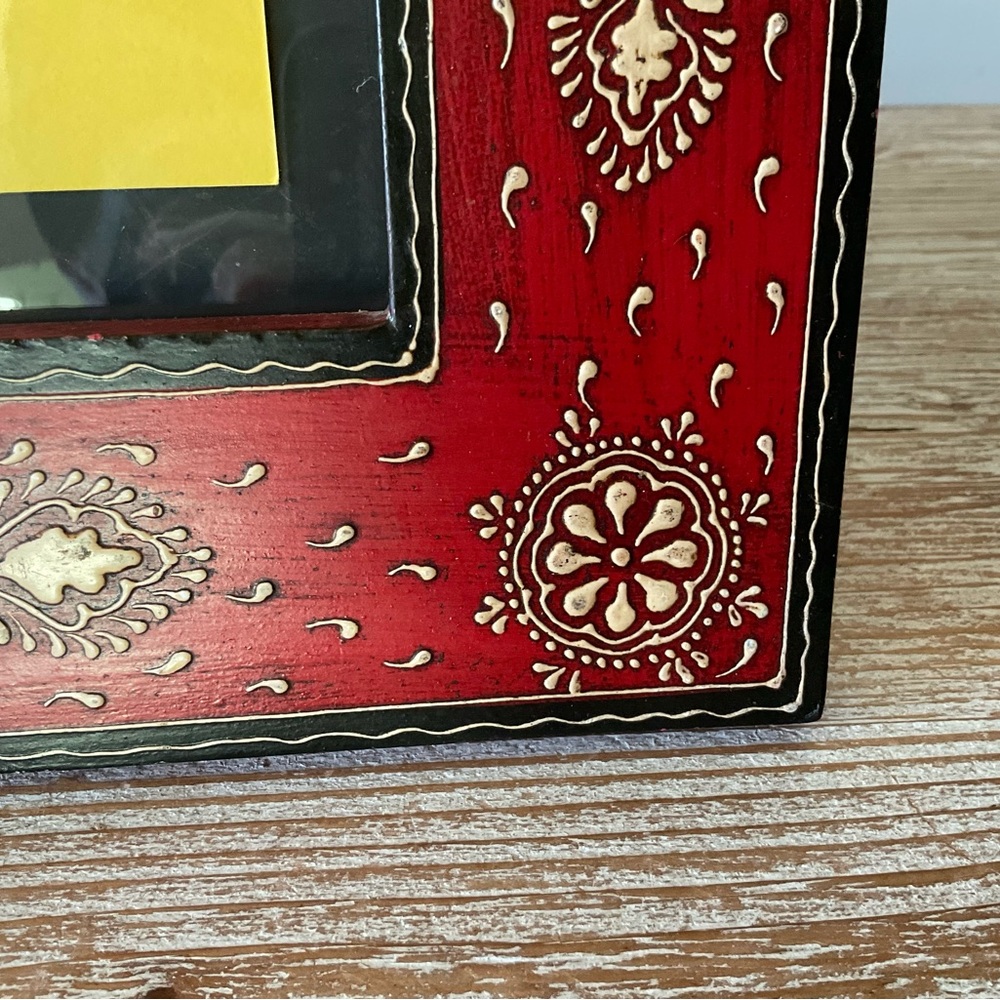 Solid wood photo frames etched then hand painted, set of 2
